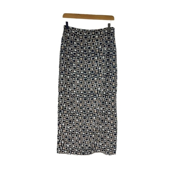 Vintage A Byer Skirt Womens 9 Midi Side Slit Polyester Brown Black Midi Skirt - Picture 1 of 7